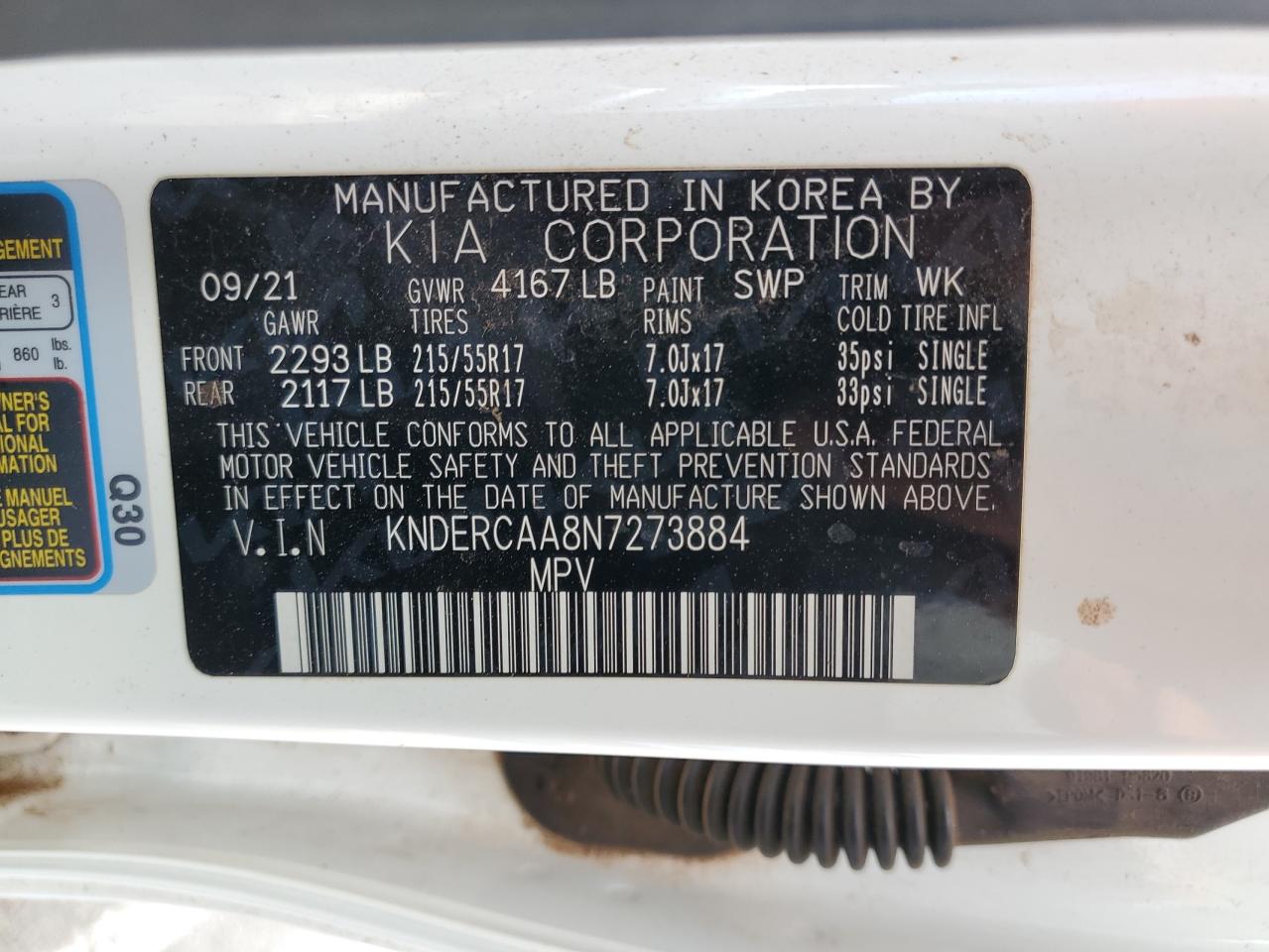 2022 KIA Seltos VIN KNDERCAA8N7273884 Copart auction photo, front end damage thumbnail 15