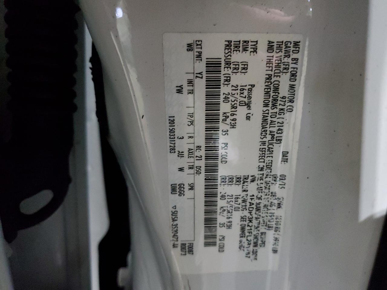 2015 Ford Focus VIN 1FADP3K21FL281767 Copart auction photo, minor dent/scratches damage thumbnail 12