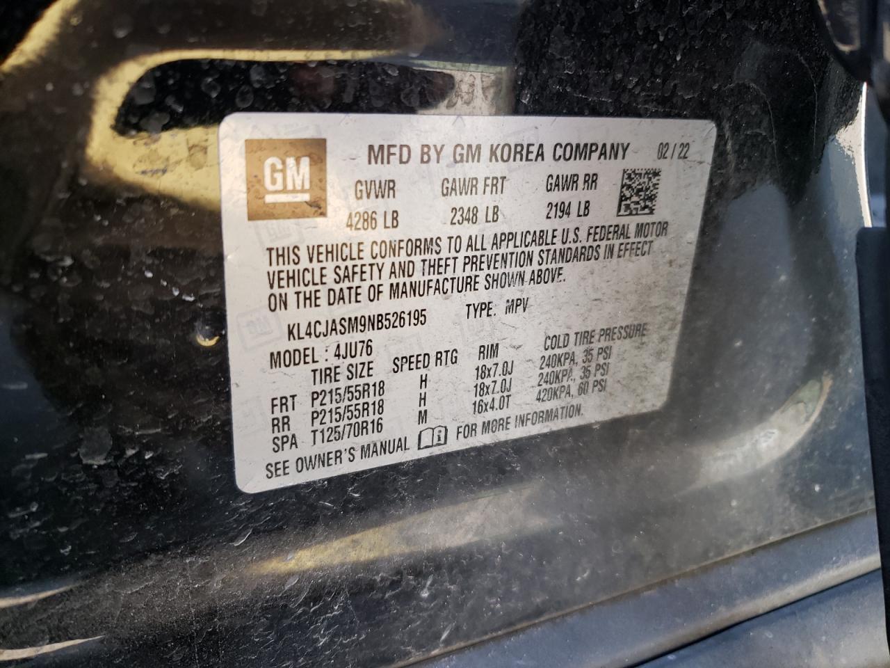 2022 Buick Encore VIN KL4CJASM9NB526195 Copart auction photo, front end damage thumbnail 13