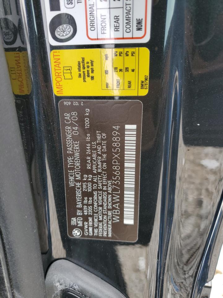 2008 BMW 3er VIN WBAWL73568PX58894 Copart auction photo, rear end damage thumbnail 12