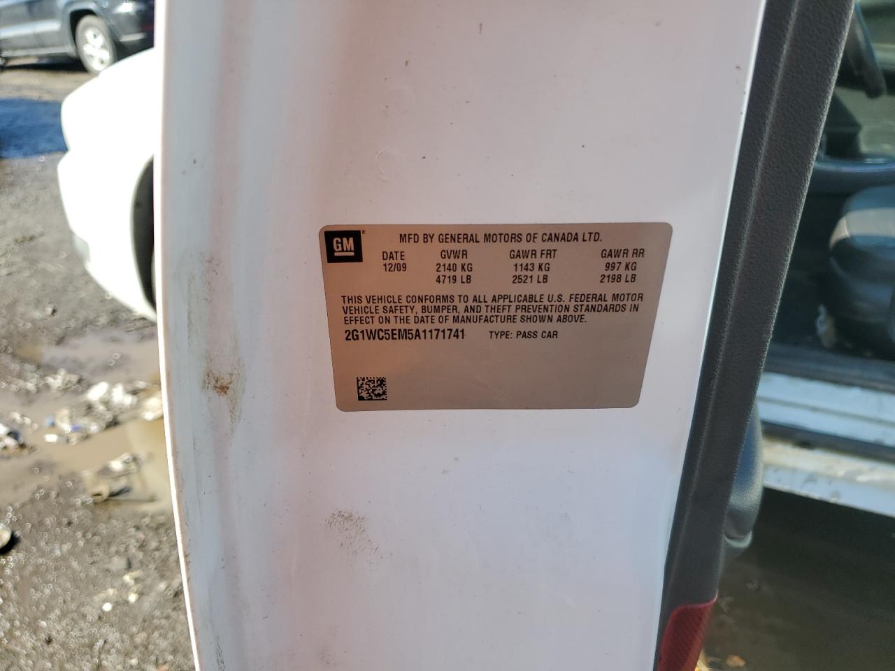 2010 Chevrolet Impala VIN 2G1WC5EM5A1171741 Copart auction photo, side / rear end damage thumbnail 12
