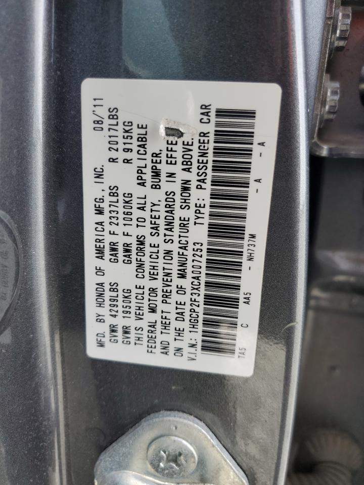 2012 Honda Accord VIN 1HGCP2F3XCA007253 Copart auction photo, rear end damage thumbnail 12