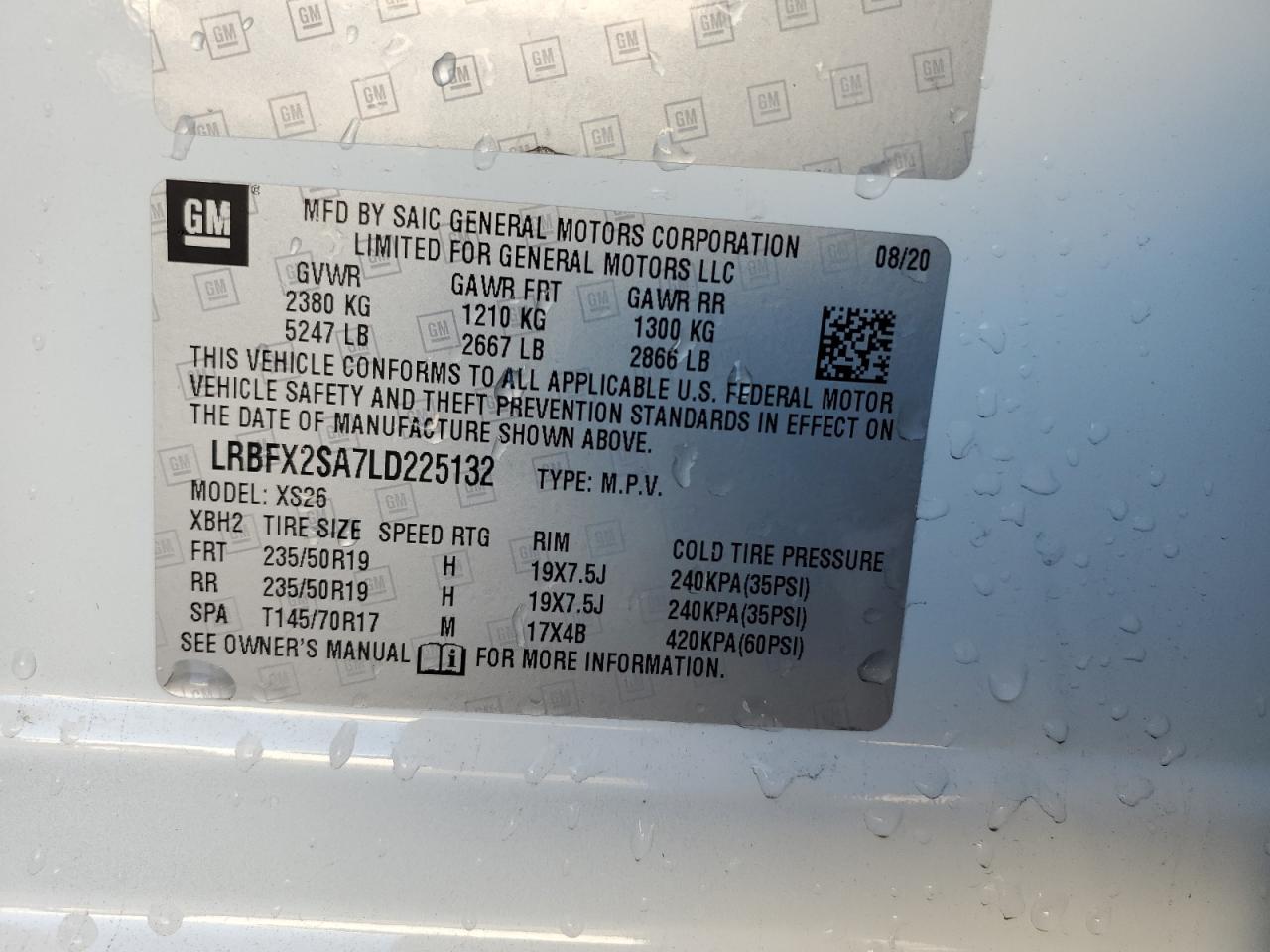 2020 Buick Envision VIN LRBFX2SA7LD225132 Copart auction photo, front end damage thumbnail 14