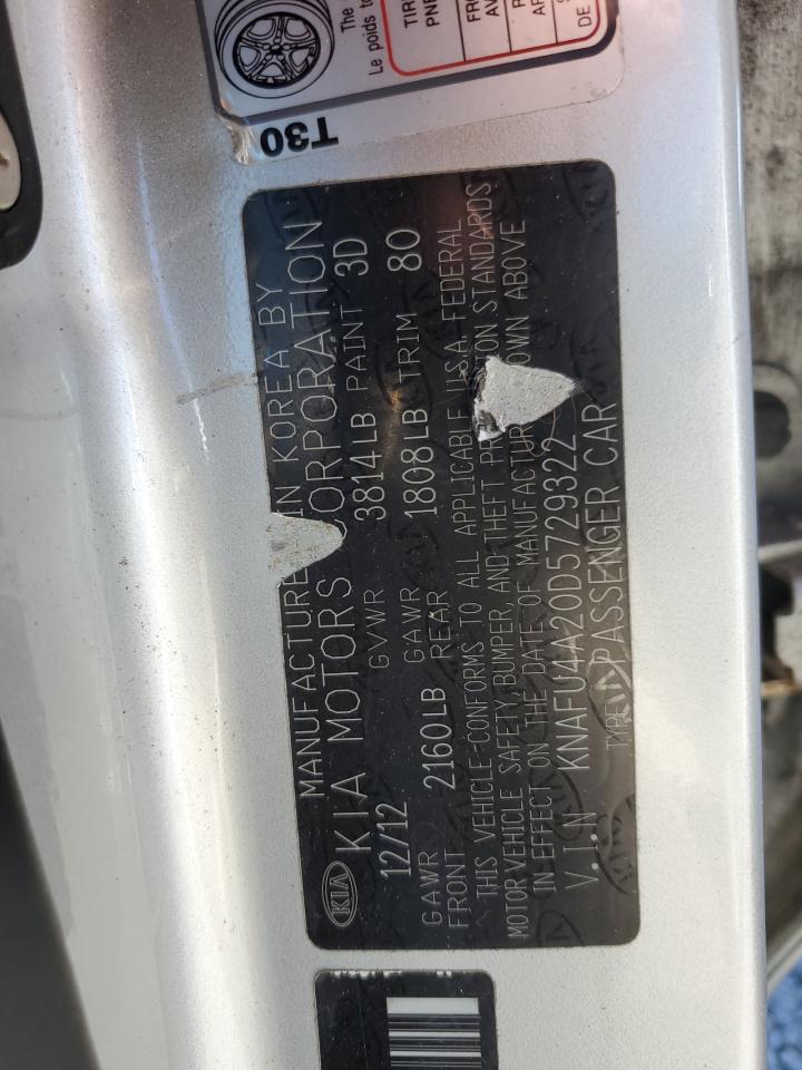 2013 KIA Forte VIN KNAFU4A20D5729322 Copart auction photo, front end / minor dent/scratches damage thumbnail 12