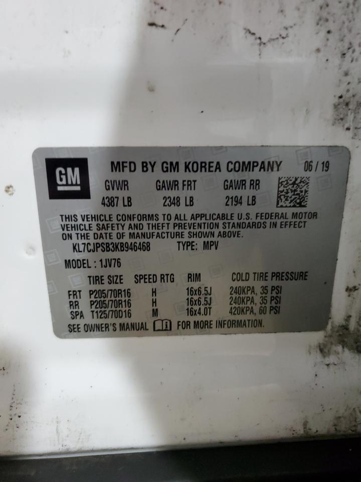 2019 Chevrolet Trax VIN KL7CJPSB3KB946468 Copart auction photo, rear end damage thumbnail 13