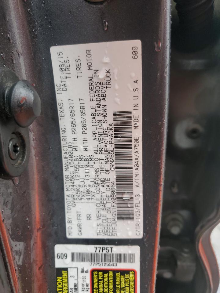 2015 Toyota Tacoma VIN 5TFJU4GN1FX090664 Copart auction photo, all over / mechanical damage thumbnail 12