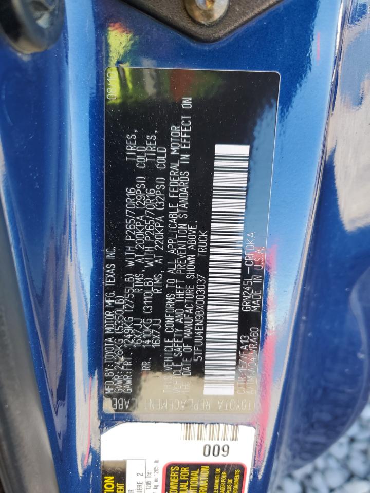 2011 Toyota Tacoma VIN 5TFUU4EN9BX003037 Copart auction photo, front end damage thumbnail 14