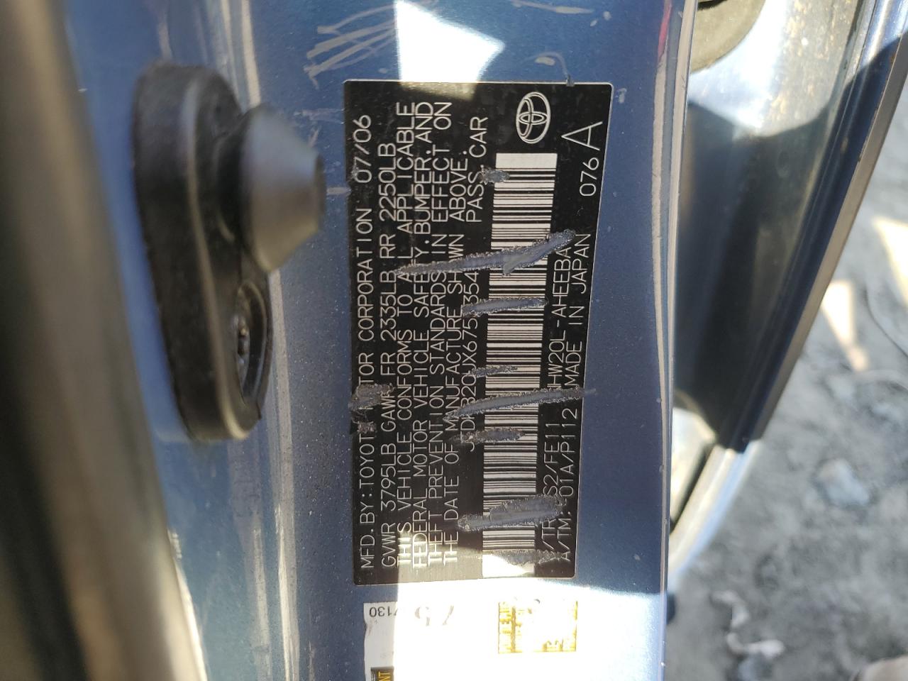 2006 Toyota Prius VIN JTDKB20UX67533541 Copart auction photo, front end damage thumbnail 12