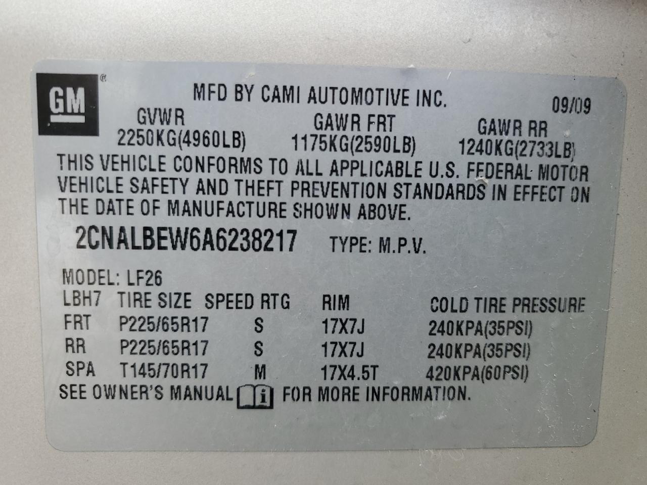 2010 Chevrolet Equinox VIN 2CNALBEW6A6238217 Copart auction photo, undercarriage damage thumbnail 13