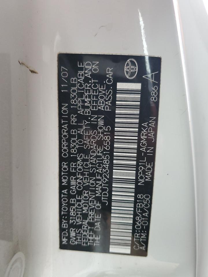2008 Toyota Yaris VIN JTDJT923485165815 Copart auction photo, side damage thumbnail 12