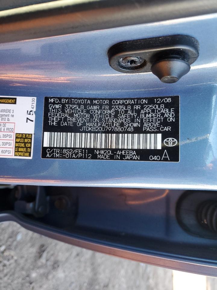 2009 Toyota Prius VIN JTDKB20U797880748 Copart auction photo, front end / side damage thumbnail 14