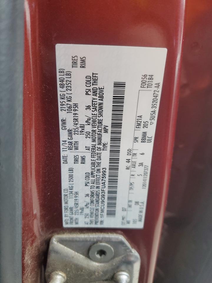 2015 Ford Escape VIN 1FMCU9G93FUA75993 Copart auction photo, front end damage thumbnail 13