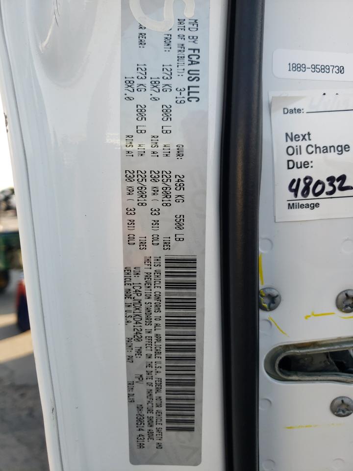 2019 Jeep Grand Cherokee VIN 1C4PJMDX1KD412420 Copart auction photo, side / rollover damage thumbnail 15