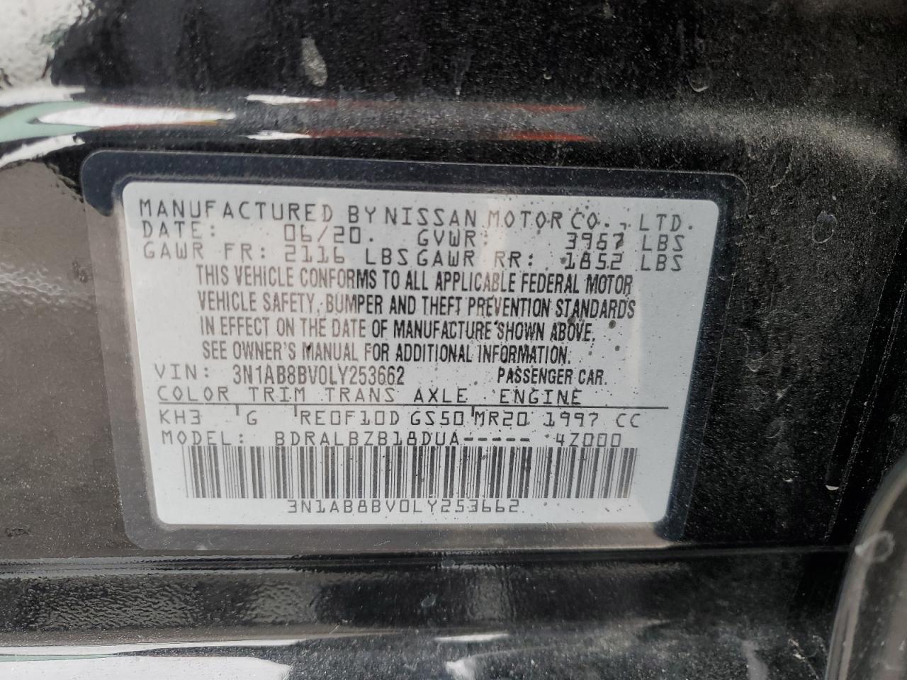 2020 Nissan Sentra VIN 3N1AB8BV0LY253662 Copart auction photo, front end damage thumbnail 14
