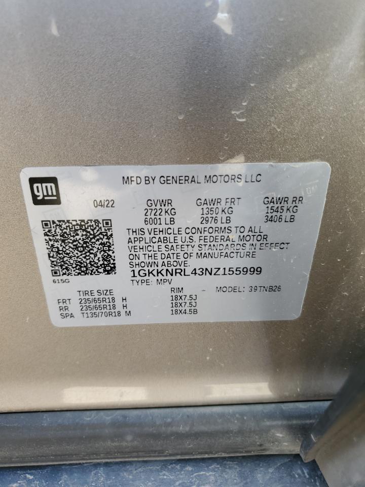 2022 GMC Acadia VIN 1GKKNRL43NZ155999 Copart auction photo, front end / side damage thumbnail 13