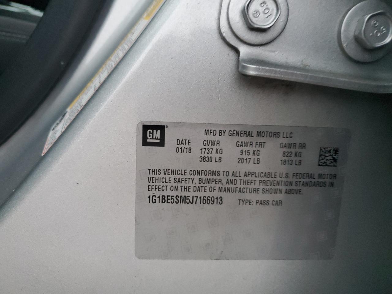 2018 Chevrolet Cruze VIN 1G1BE5SM5J7166913 Copart auction photo, rear end damage thumbnail 15