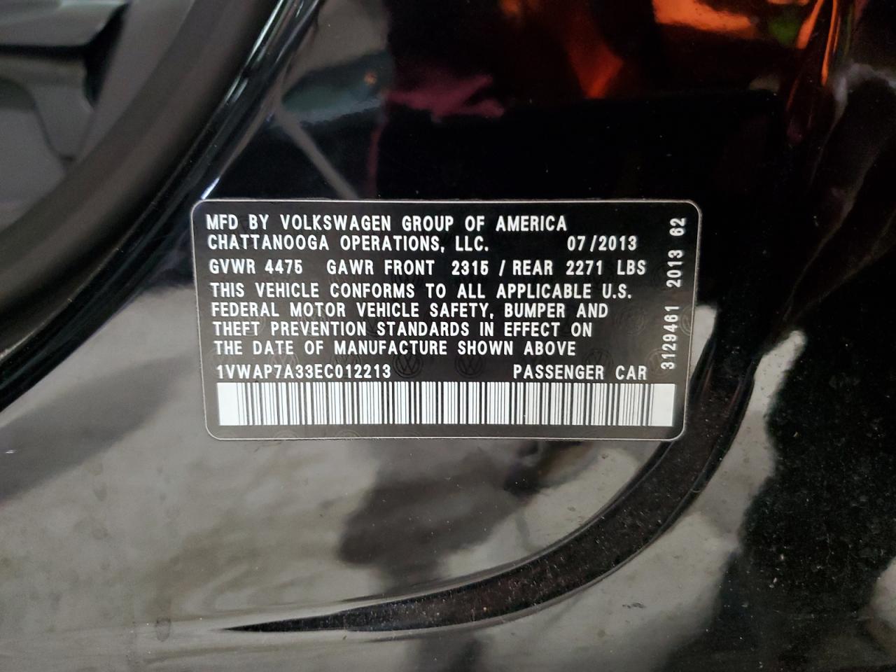 2014 Volkswagen Passat VIN 1VWAP7A33EC012213 Copart auction photo, side / top/roof damage thumbnail 14