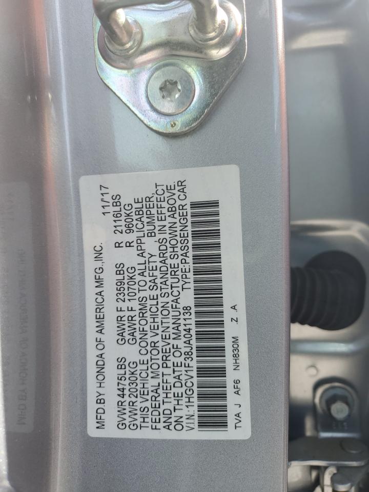 2018 Honda Accord VIN 1HGCV1F38JA041138 Copart auction photo, rear end / front end damage thumbnail 12
