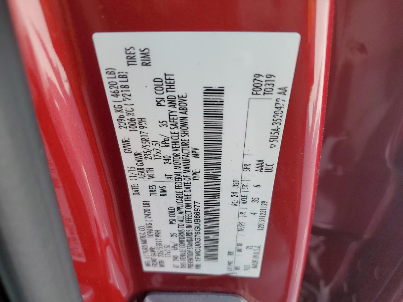 2016 Ford Escape VIN 1FMCU0G76GUB66977 Copart auction photo, front end damage thumbnail 14