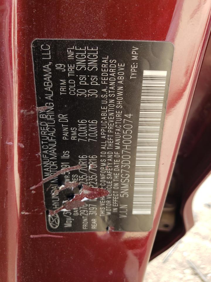 2007 Hyundai Santa Fe VIN 5NMSG73D07H005074 Copart auction photo, all over / front end damage thumbnail 13