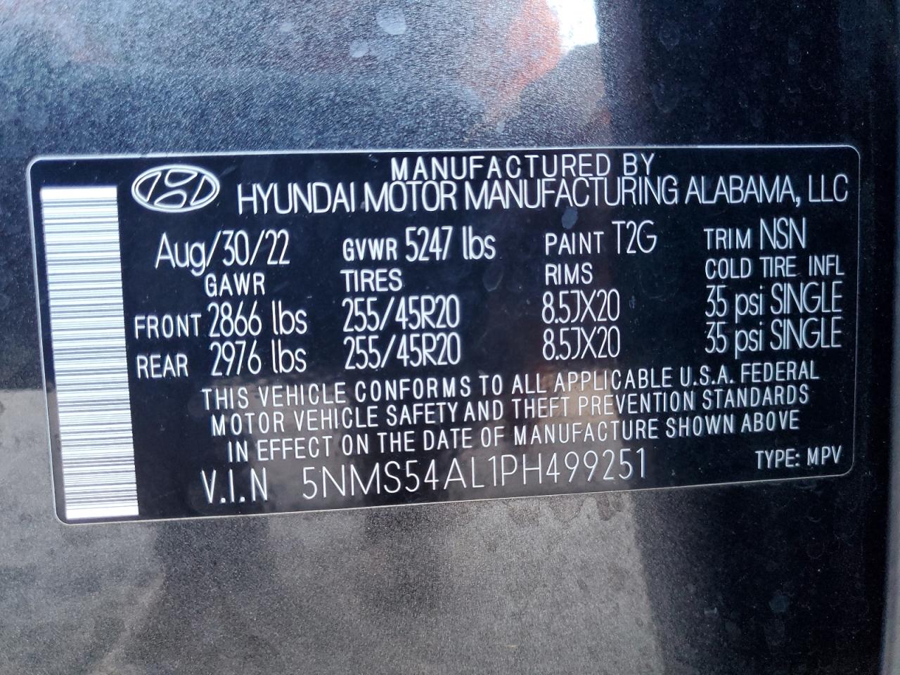 2023 Hyundai Santa Fe VIN 5NMS54AL1PH499251 Copart auction photo, front end / side damage thumbnail 15