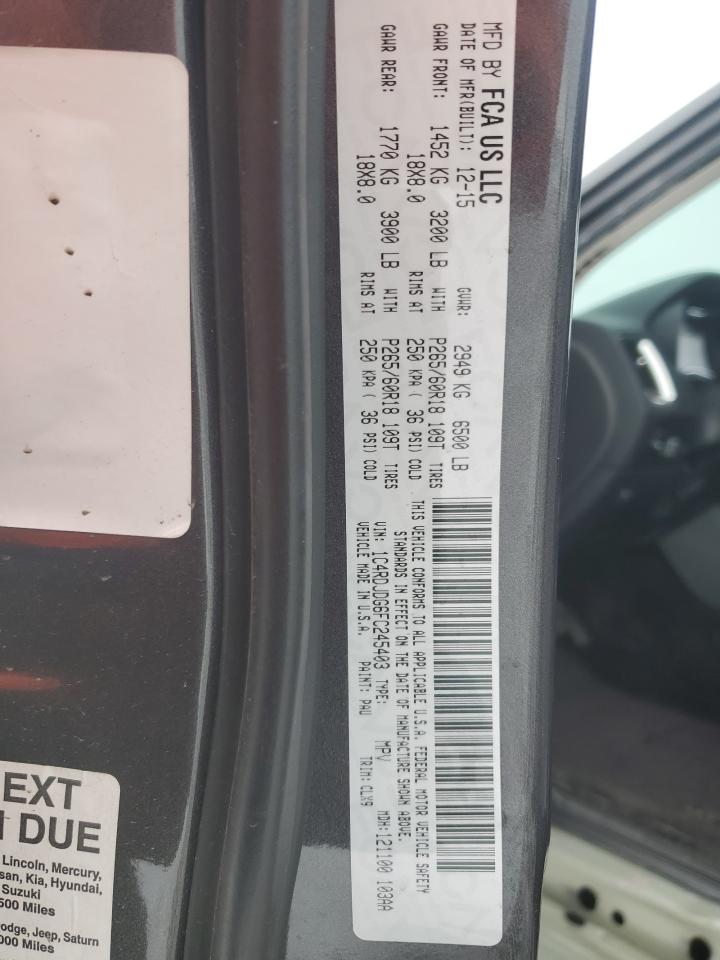 2015 Dodge Durango VIN 1C4RDJDG6FC245403 Copart auction photo, side / front end damage thumbnail 14