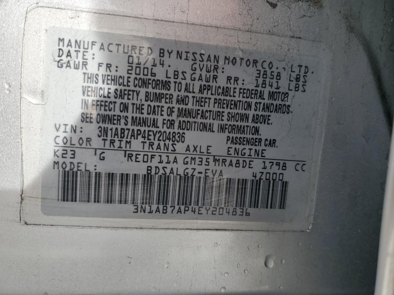 2014 Nissan Sentra VIN 3N1AB7AP4EY204836 Copart auction photo, front end / side damage thumbnail 13