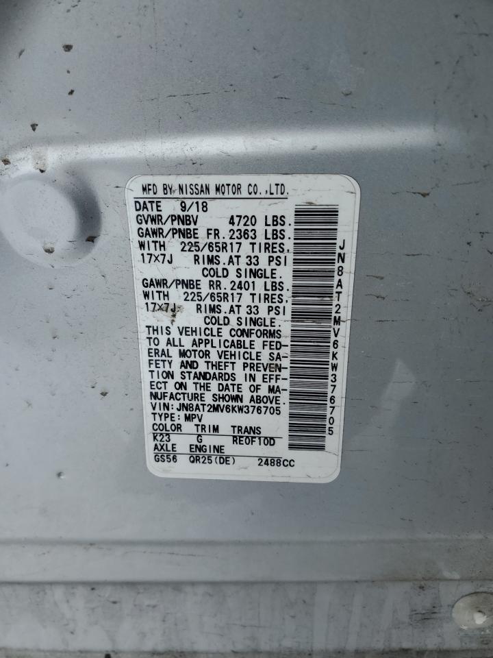 2019 Nissan Rogue VIN JN8AT2MV6KW376705 Copart auction photo, side / front end damage thumbnail 13