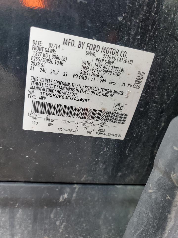 2015 Ford Explorer VIN 1FM5K8F84FGA34997 Copart auction photo, front end damage thumbnail 15