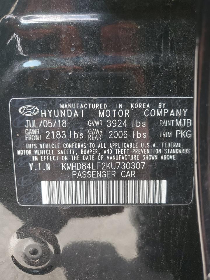 2019 Hyundai Elantra VIN KMHD84LF2KU730307 Copart auction photo, rear end damage thumbnail 14