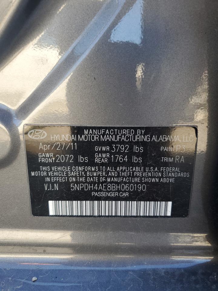 2011 Hyundai Elantra VIN 5NPDH4AE8BH060190 Copart auction photo, rear end / minor dent/scratches damage thumbnail 12