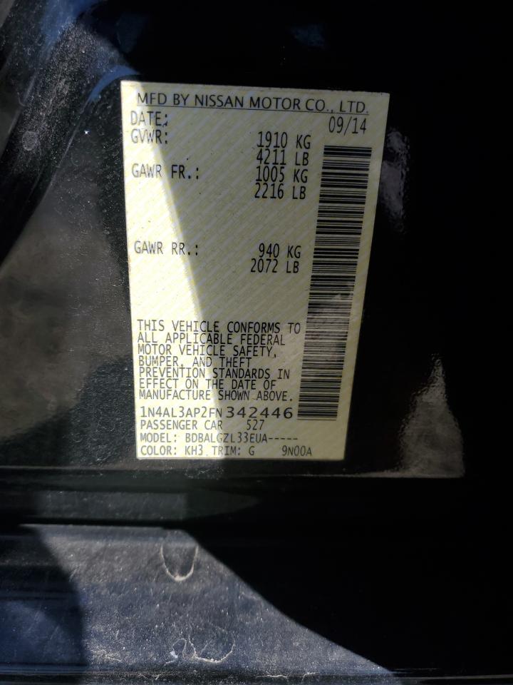 2015 Nissan Altima VIN 1N4AL3AP2FN342446 Copart auction photo, rear end / front end damage thumbnail 13