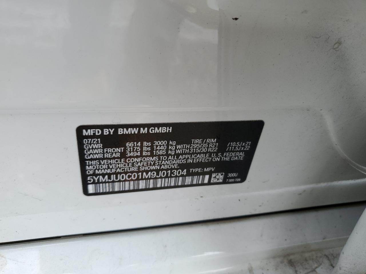 2021 BMW X5 VIN 5YMJU0C01M9J01304 Copart auction photo, front end damage thumbnail 13