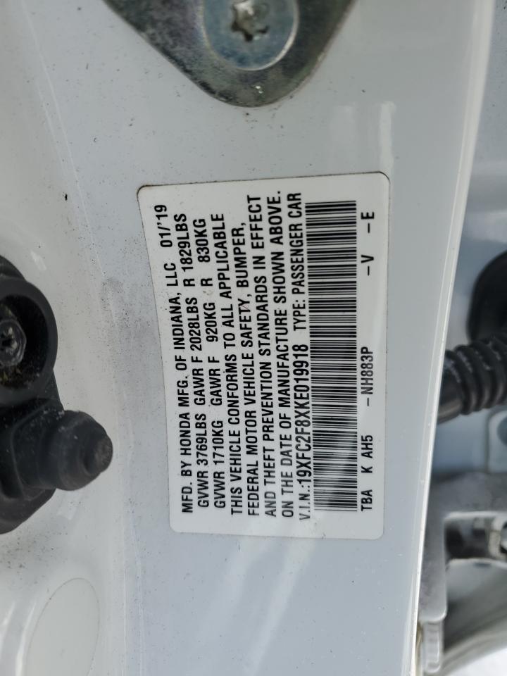 2019 Honda Civic VIN 19XFC2F8XKE019918 Copart auction photo, front end damage thumbnail 12