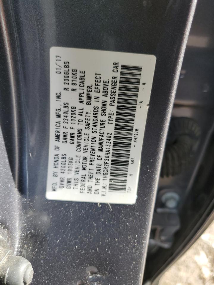 2017 Honda Accord VIN 1HGCR2F30HA152402 Copart auction photo, front end damage thumbnail 12