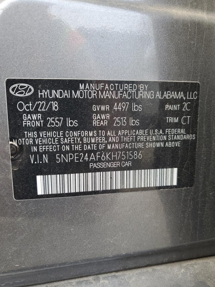 2019 Hyundai Sonata VIN 5NPE24AF6KH751586 Copart auction photo, vandalism / side damage thumbnail 15