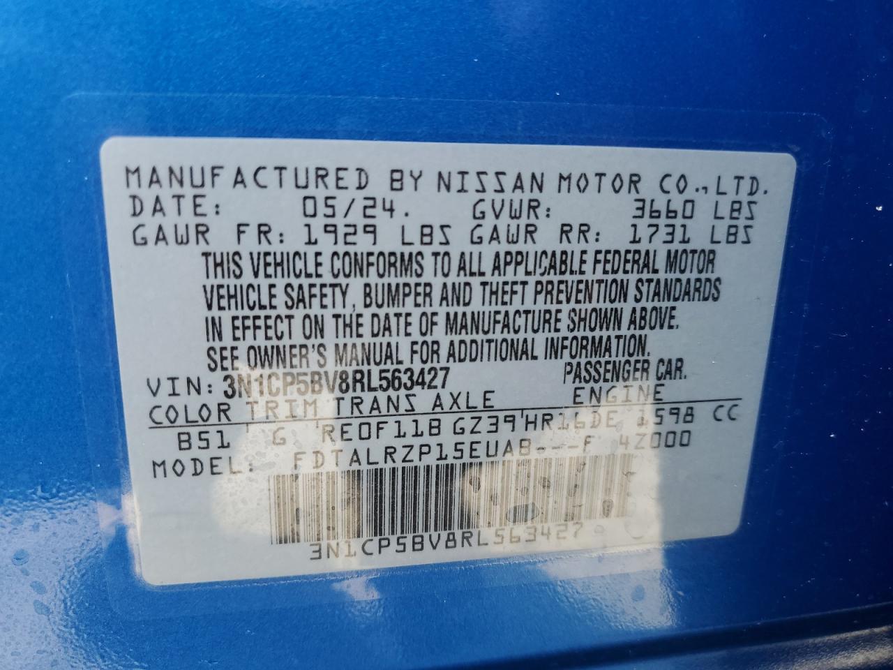 2024 Nissan Kicks VIN 3N1CP5BV8RL563427 Copart auction photo, water/flood damage thumbnail 13