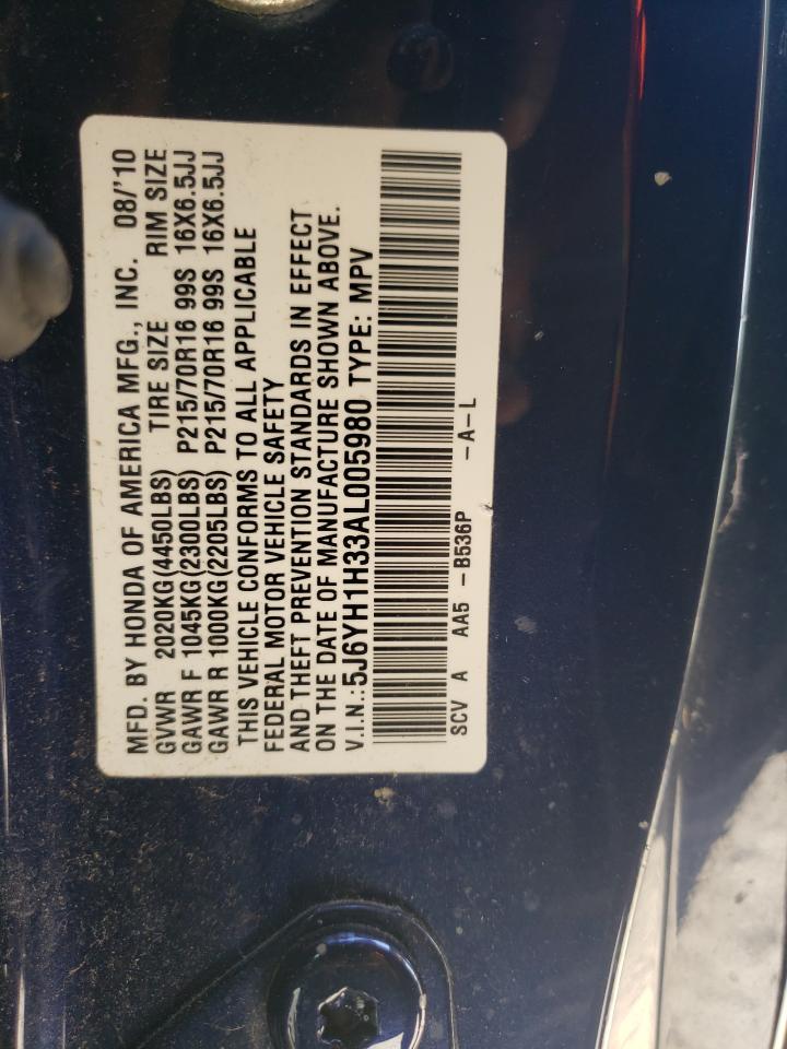 2010 Honda Element VIN 5J6YH1H33AL005980 Copart auction photo, top/roof / front end damage thumbnail 13