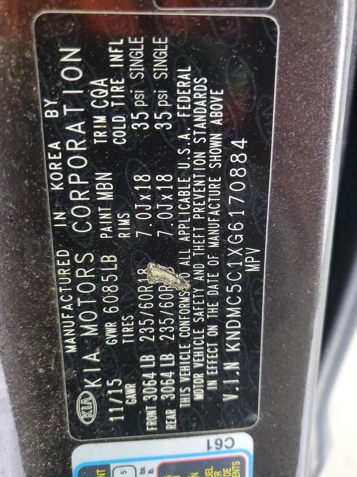 2016 KIA Sedona VIN KNDMC5C1XG6170884 Copart auction photo, front end damage thumbnail 14