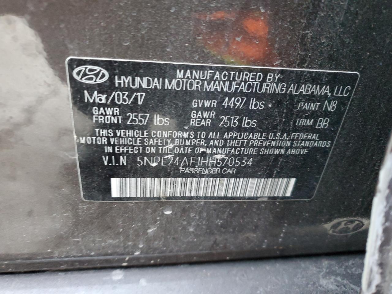2017 Hyundai Sonata VIN 5NPE24AF1HH570534 Copart auction photo, front end damage thumbnail 12