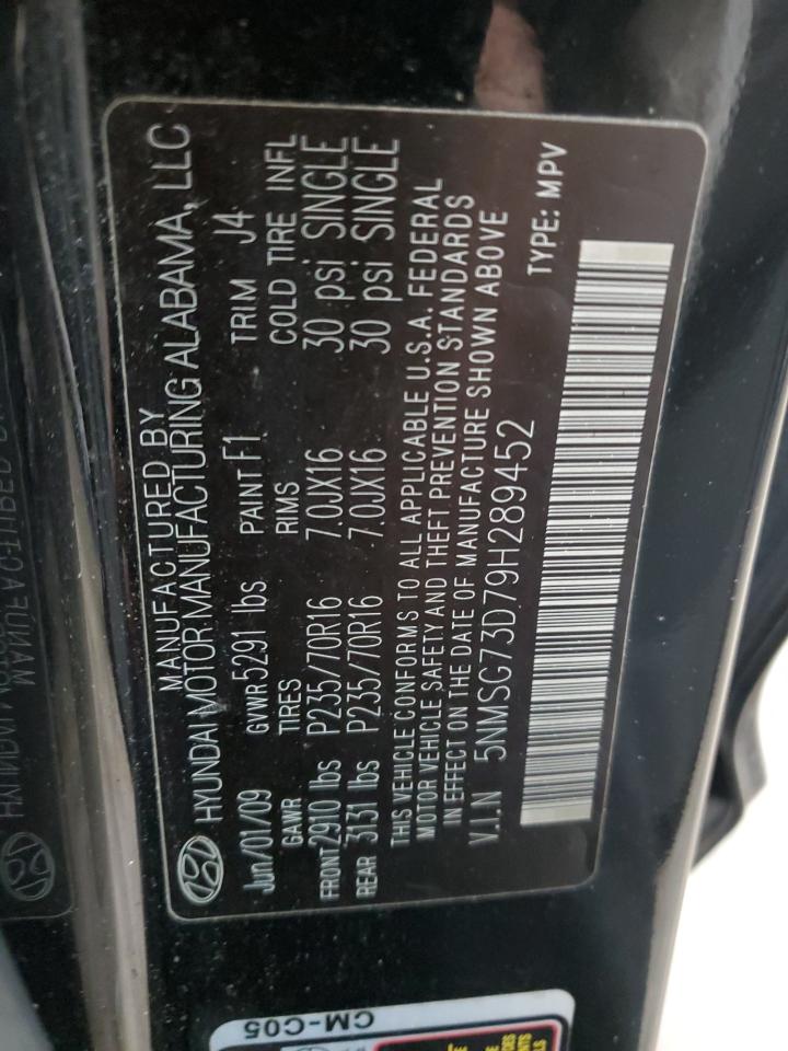 2009 Hyundai Santa Fe VIN 5NMSG73D79H289452 Copart auction photo, mechanical damage thumbnail 12