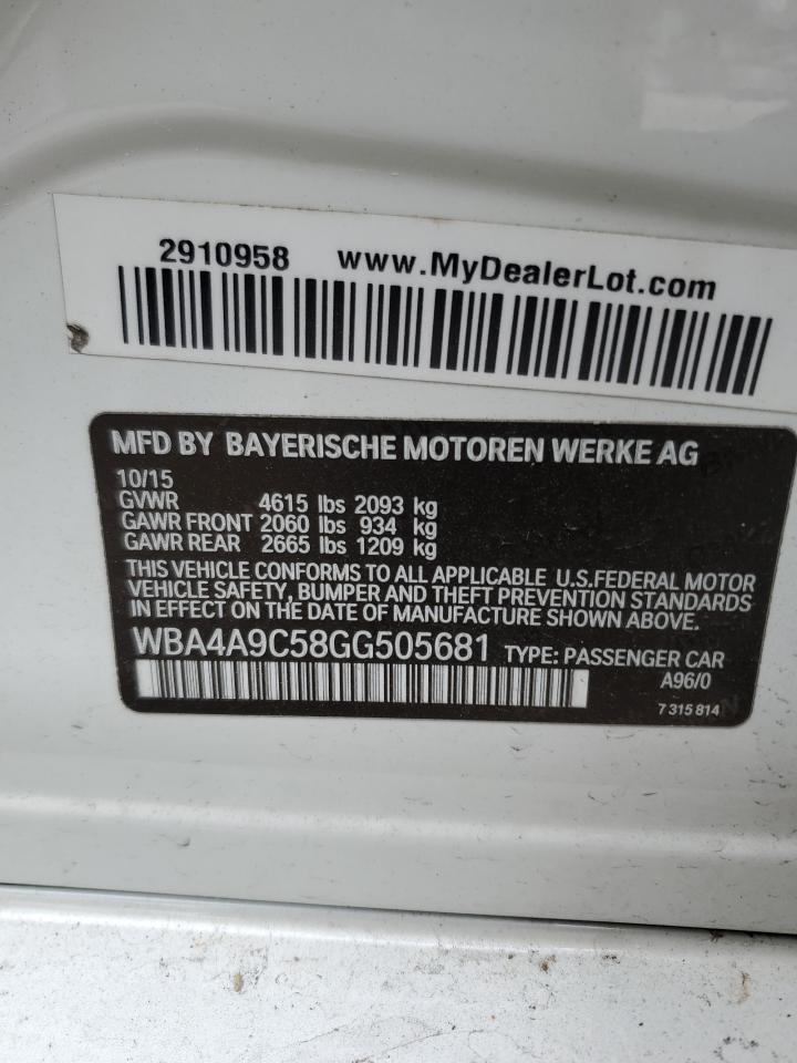 2016 BMW 4er VIN WBA4A9C58GG505681 Copart auction photo, side / front end damage thumbnail 12