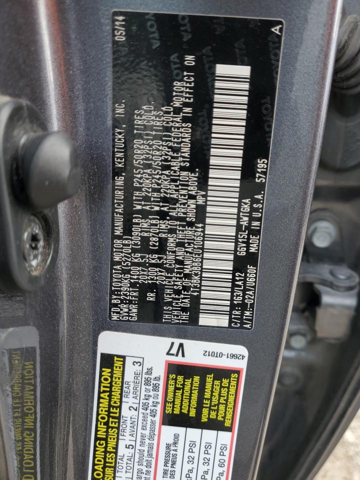 2014 Toyota Venza VIN 4T3BK3BB6EU106944 Copart auction photo, front end / side damage thumbnail 13