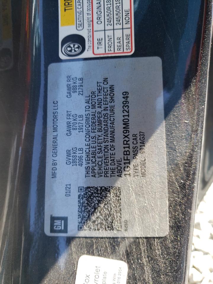 2021 Chevrolet Camaro VIN 1G1FB1RX9M0123949 Copart auction photo, rear end damage thumbnail 13