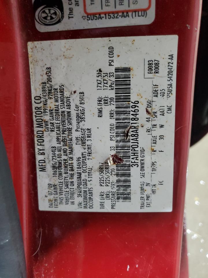 2010 Ford Fusion VIN 3FAHP0JA8AR184696 Copart auction photo, front end damage thumbnail 12