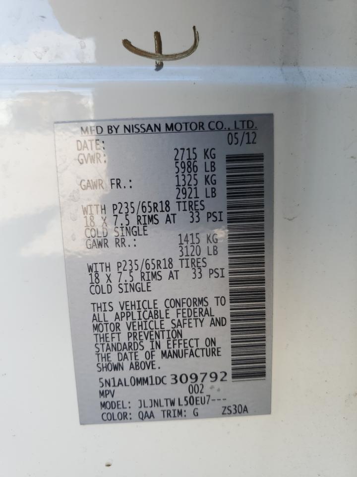 2013 Infiniti JX VIN 5N1AL0MM1DC309792 Copart auction photo, front end damage thumbnail 13