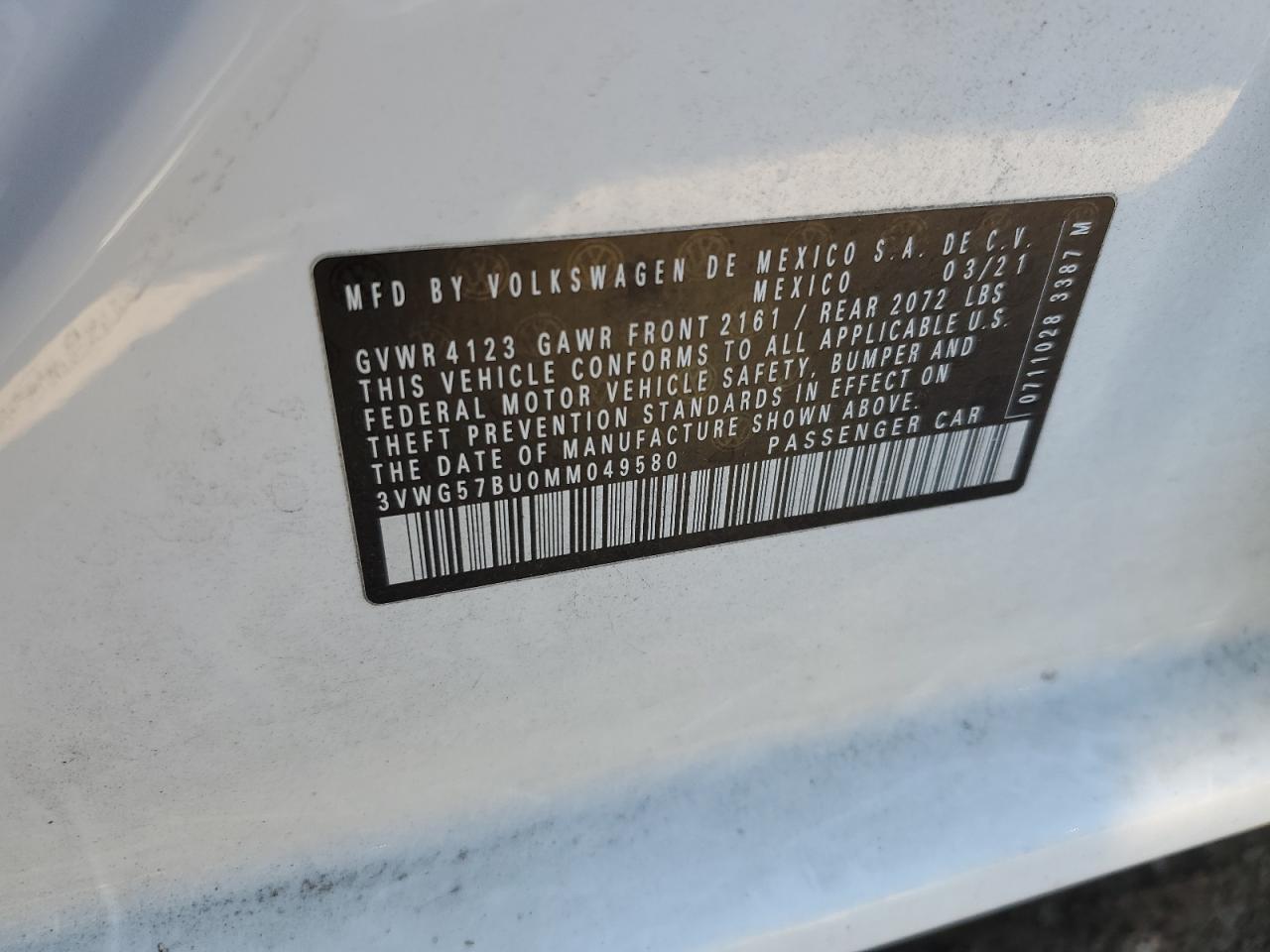 2021 Volkswagen Jetta VIN 3VWG57BU0MM049580 Copart auction photo, front end / side damage thumbnail 12