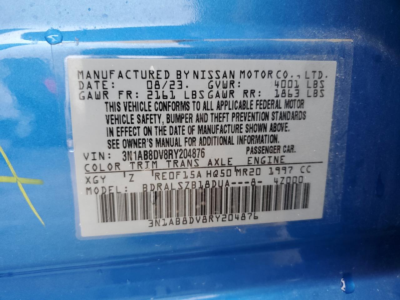 2024 Nissan Sentra VIN 3N1AB8DV8RY204876 Copart auction photo, rear end / mechanical damage thumbnail 14