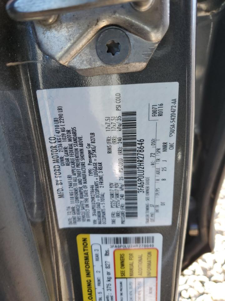 2017 Ford Fusion VIN 3FA6P0LU2HR278646 Copart auction photo, front end damage thumbnail 12