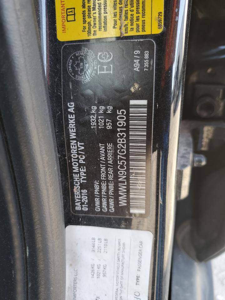 2016 MINI Cooper VIN WMWLN9C57G2B31905 Copart auction photo, rear end damage thumbnail 12